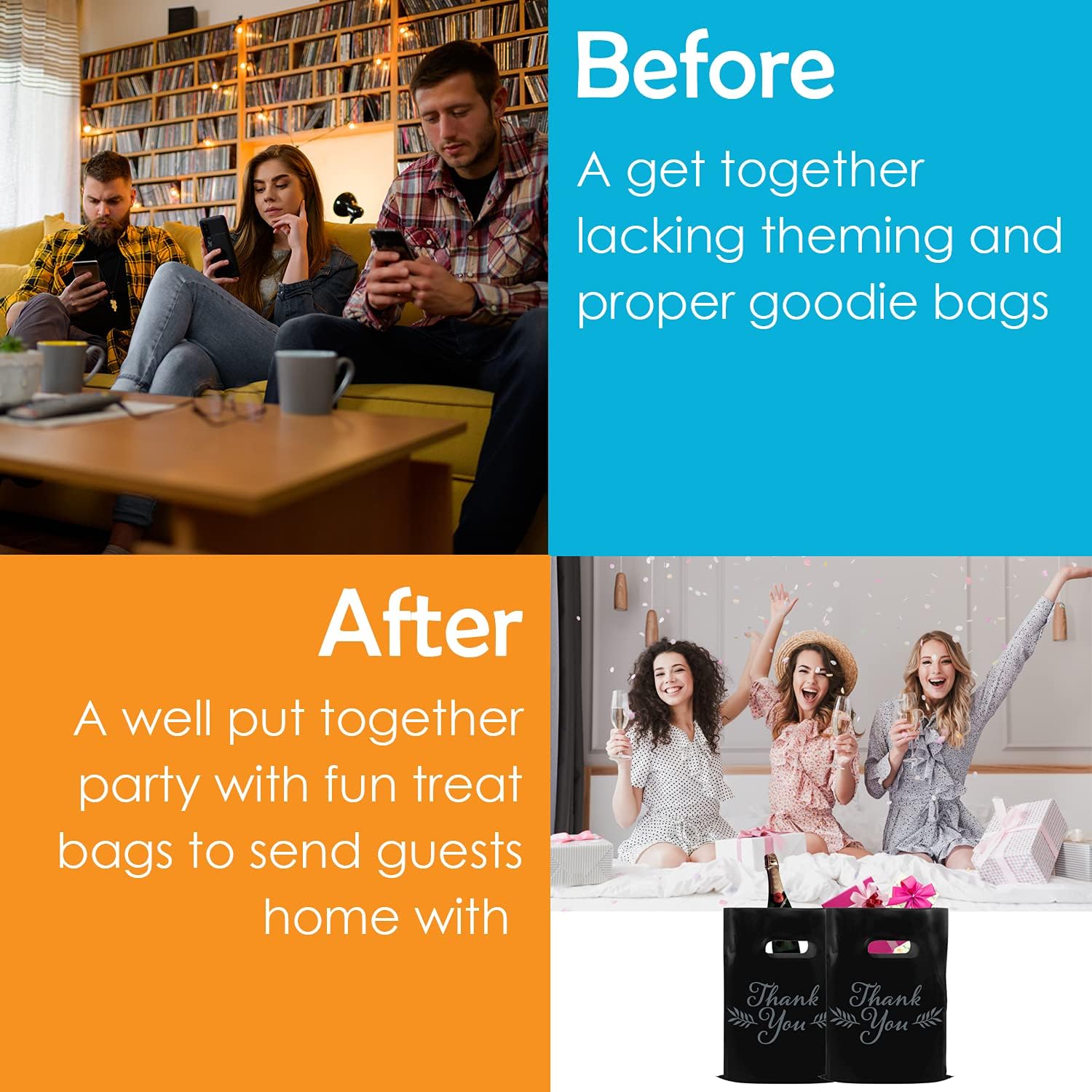 Uр Tо 40% оƒƒ Houseables Thank You Merchandise Bags, Retail Shopping Goodie Bag, 16 x 18, 100 Pk, 1.75 Mil Thick, Black, White, Die Cut Handles, Tear-Resistant, 100% Recyclable, Plastic, Low Density, Glossy