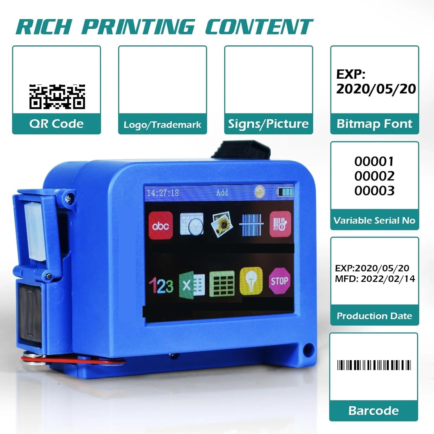 Handheld Printer, 2.8 Inch Mini Handheld Inkjet Printer 12.7mm with Quick-Drying Ink for QR Code Barcode Batch Number Labeling Expiration Date Mini Printer,Portable Wireless