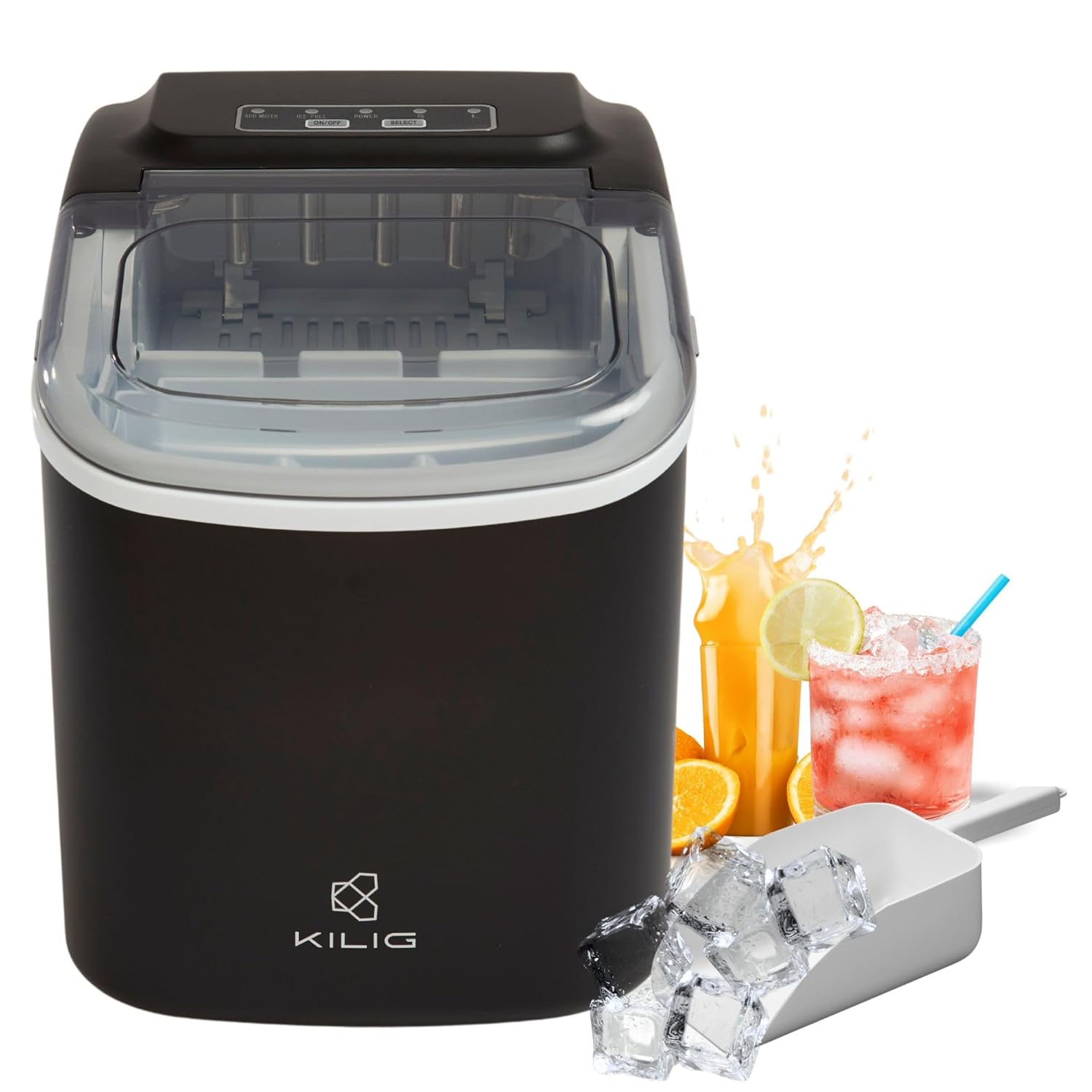 Kilig Countertop Ice Maker Machine 6 Mins 9 Bullet Ice, Portable Ice