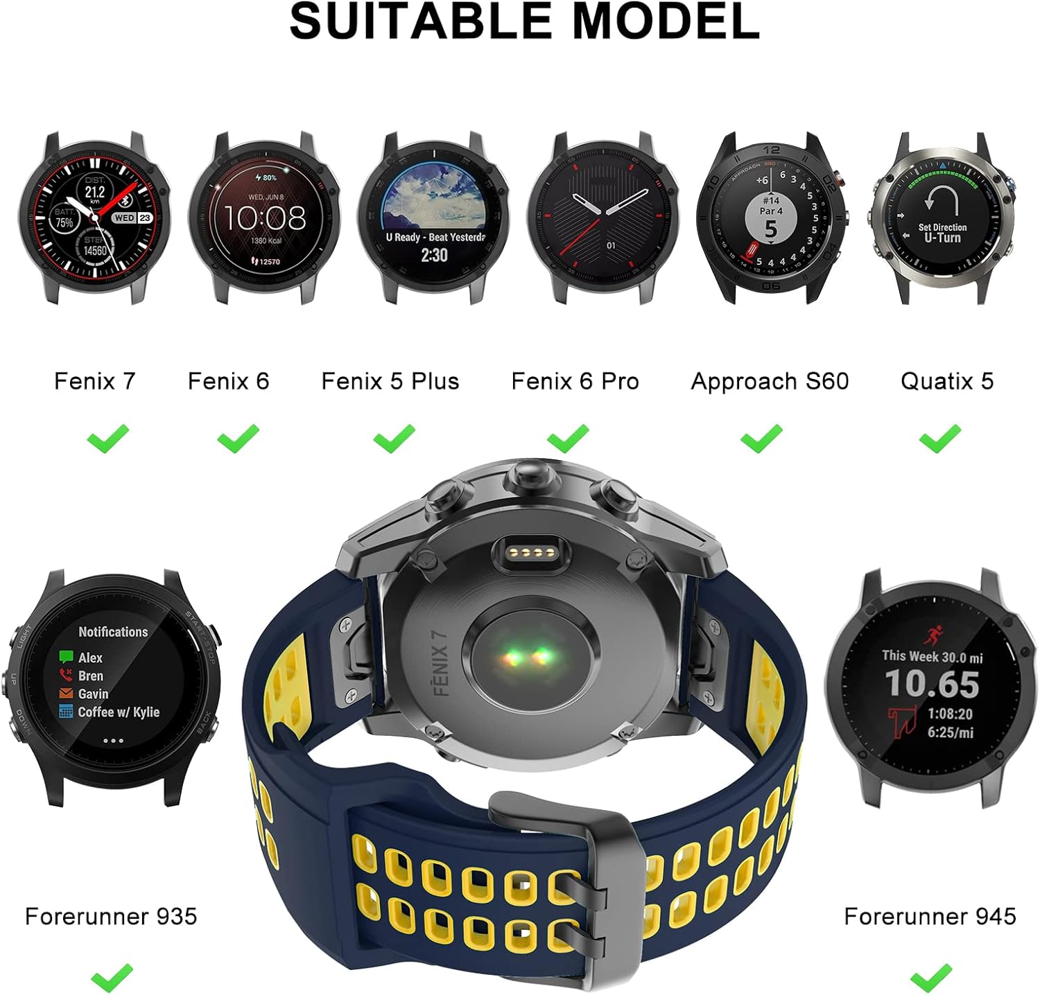 ISABAKE Watch Strap for Fenix 7/Fenix 5/5 Plus/Fenix 6/6 Pro, 22mm QuickFit Silicone Replacement Band for Approach S60 - Image 5