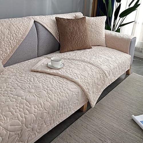 Miniatura 5 de vctops Funda de sofá de felpa súper suave con bordado floral para sofá modular, funda antideslizante para sofá, cómodo y cálido, protector de