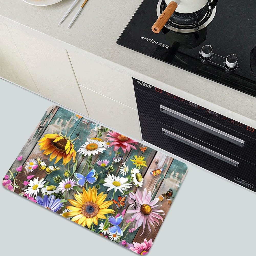 Diatomaceous Earth Bath Mat,Sunflowers, Wild Flowers Non-Slip Volume Super Absorbent Fast Drying Eco-Friendly Easy to Clean for Bathroom Kitchen Door mat 16×24Inch (40 * 60cm)