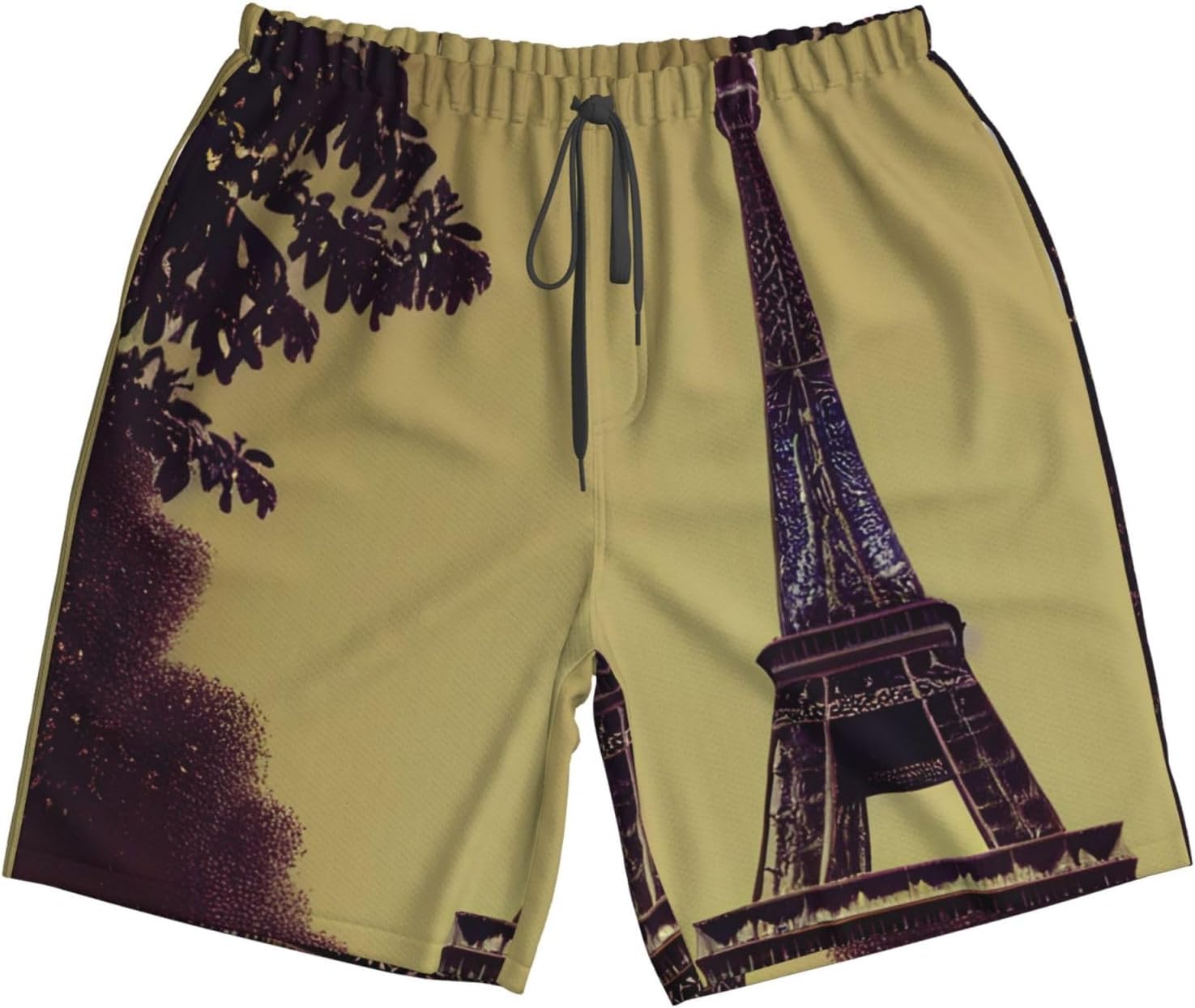 Mens Eiffel Tower Paris Print Beach Shorts,Casual Summer Shorts for Men,Quick Dry Polyester