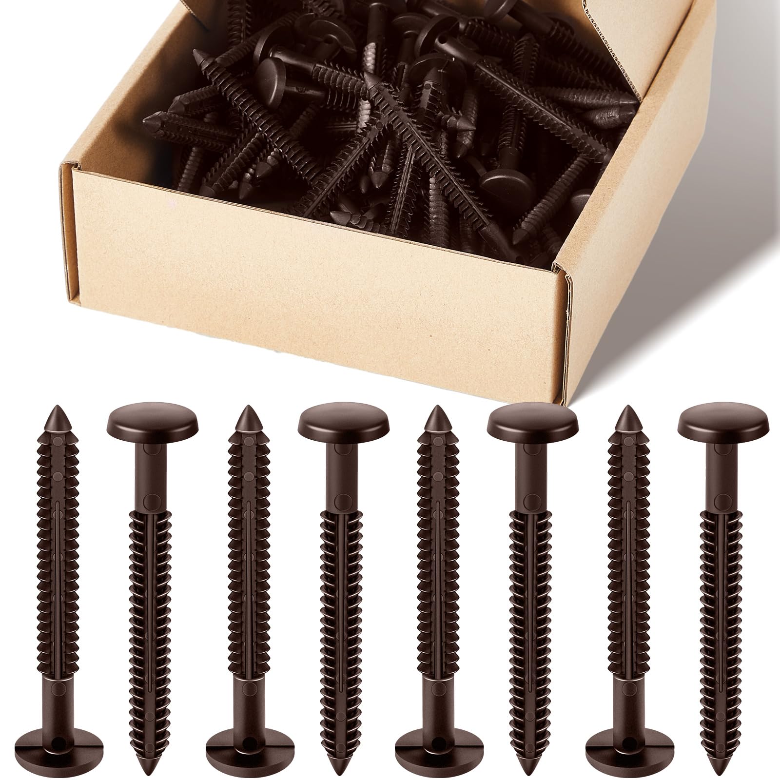 Blulu 60 Pcs 3 Inch Vinyl Shutter Fastener Window Panel Peg Lok Pin Pegs Screws Shutter Spikes Anchor (Federal Brown)