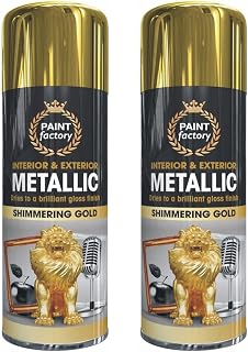 Gold Metallic Spray Paint, 2 X 400Ml Aerolsol Spray Paint Metal Wood Plastic & Automotive Interior & Exterior Paint