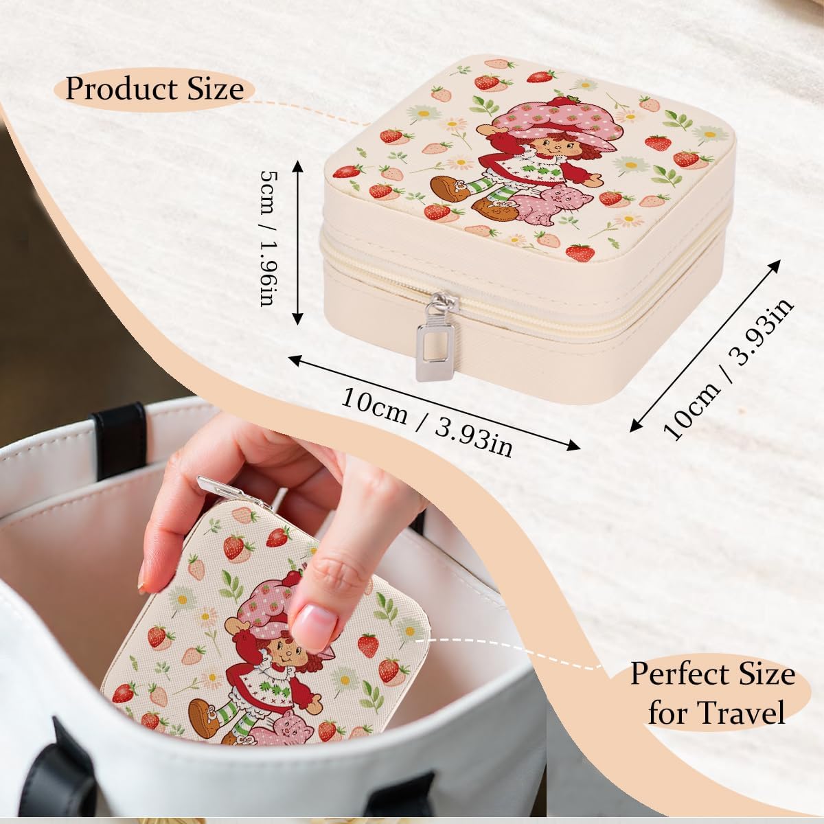 LONGXIN Cute Strawberry Travel Jewelry Case Small Box Organizer Kawaii Accessories Strawberry Party Favors Birthday Christmas Gifts for Women Teen Girls Friends - Image 4