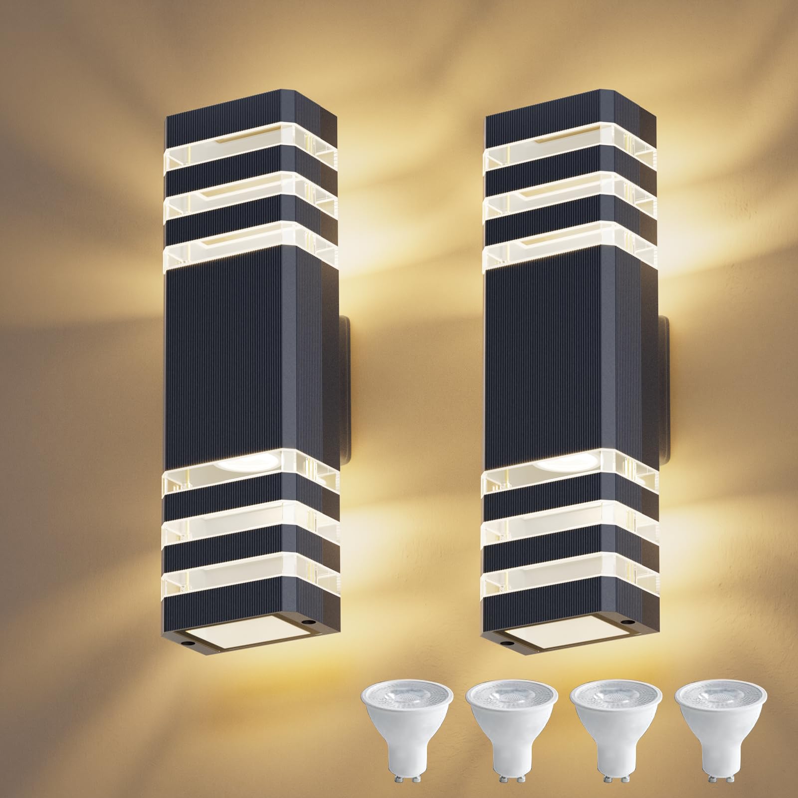 Klighten 2PCS Außenlampe Aussenlampe Wand,IP65 Außenleuchte Außenwandleuchte GU10 Up Down 3000K,LED Wandleuchte Wandlampe aussen -Aussenleuchte Außenbeleuchtung Garage & Korridor|Anthrazit