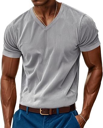 Mens V Neck T Shirts Dressy Casual Short Sleeve Tee Tops Lightweight Basic Summer Plain Solid Plus Size Top