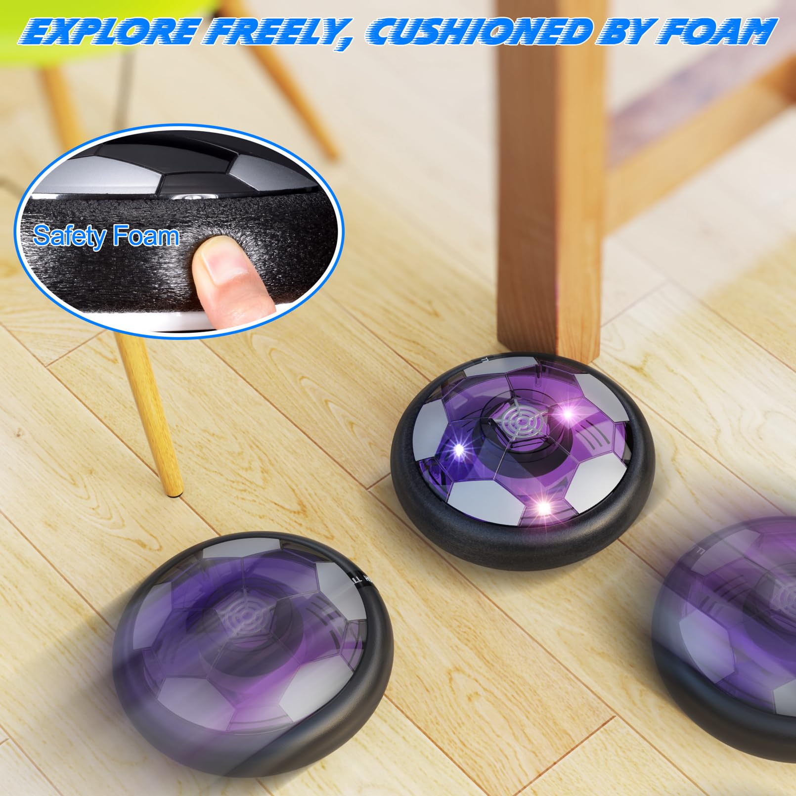 HIEMAO Hover Soccer Ball Set Kids Toys, Two Rechargeable Soccer Balls with LED Lights and Foam Bumper, Air Powered Hover Balls with 2 Goals for Boys and Girls Ages 3 4 5 6 7 8-12 Indoor/Outdoor Games