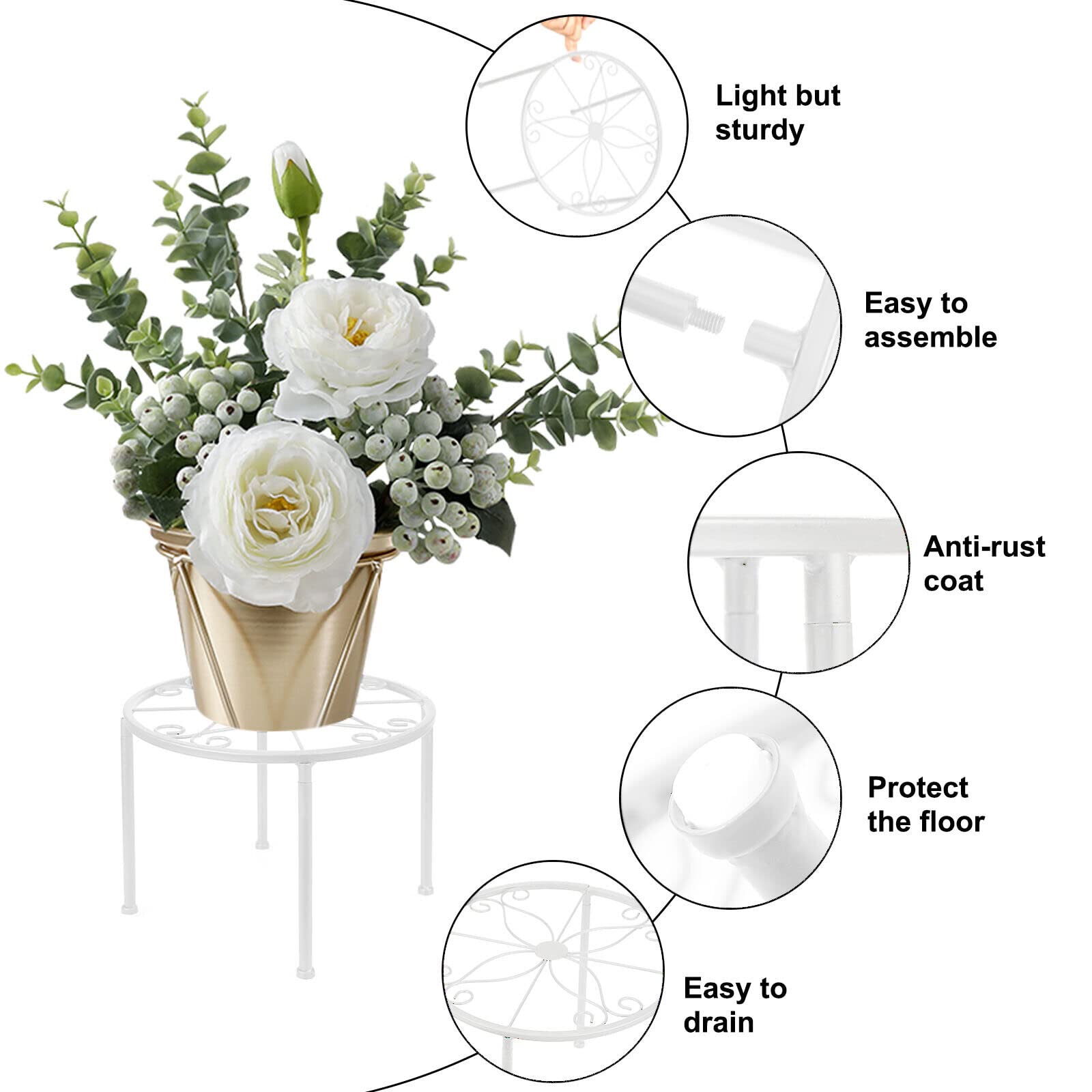 Blumenständer 4-in-1 Set, Blumenhocker aus Metall, dekorativ für Garten/Terrasse (Weiß)