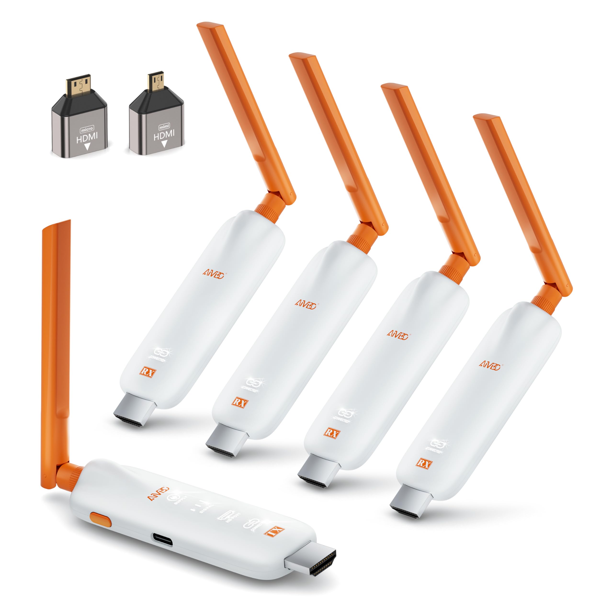 TIMBOOTECH Wireless HDMI 4 Receivers and Transmitter with LED Screens, Up to 6 RXs, 4K/1080P HD Output, 5.8GHz, Wireless HDMI Splitter for Laptop/Camera/Cable Box Casting to Multiple Screens 165FT/50M