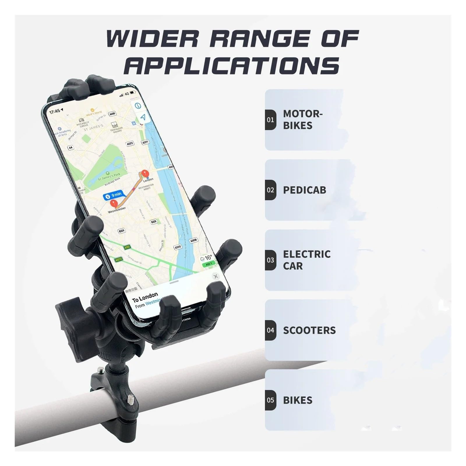 Support GPS Moto Support De Téléphone Portable en Alliage D'aluminium pour Moto, Rétroviseur Mobile, Navigation, Poignée Anti-Vibration, Vélo