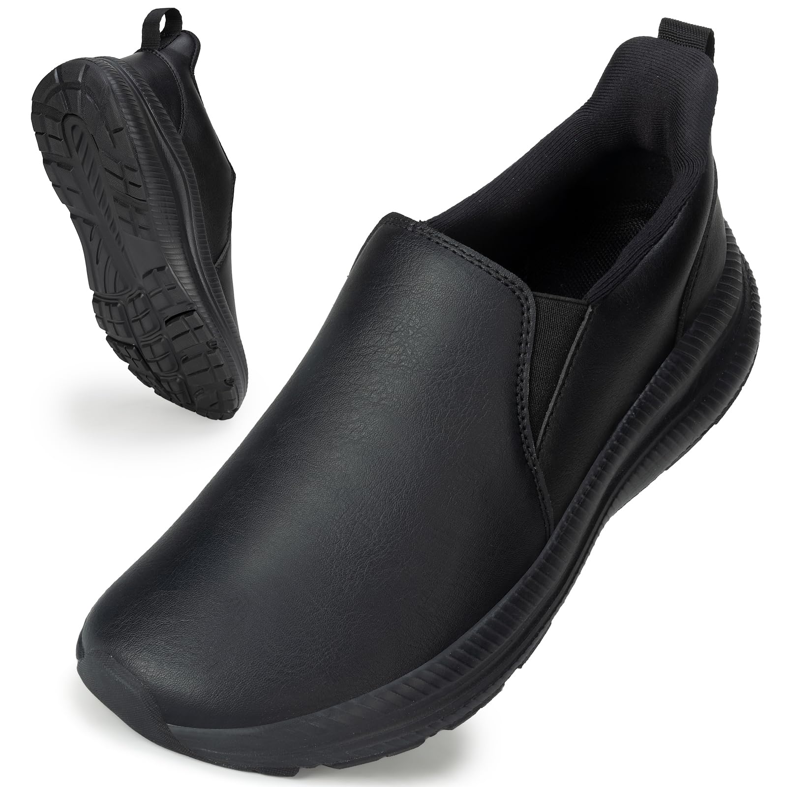 ZOVE Wide Toe Box Shoes Women Wide Width Waterproof Leather Hands Free Nursing Sneakers Ultra Light Extra Wide Walking Sneakers Non-Slip Chef Diabetes Nurse Work Shoes