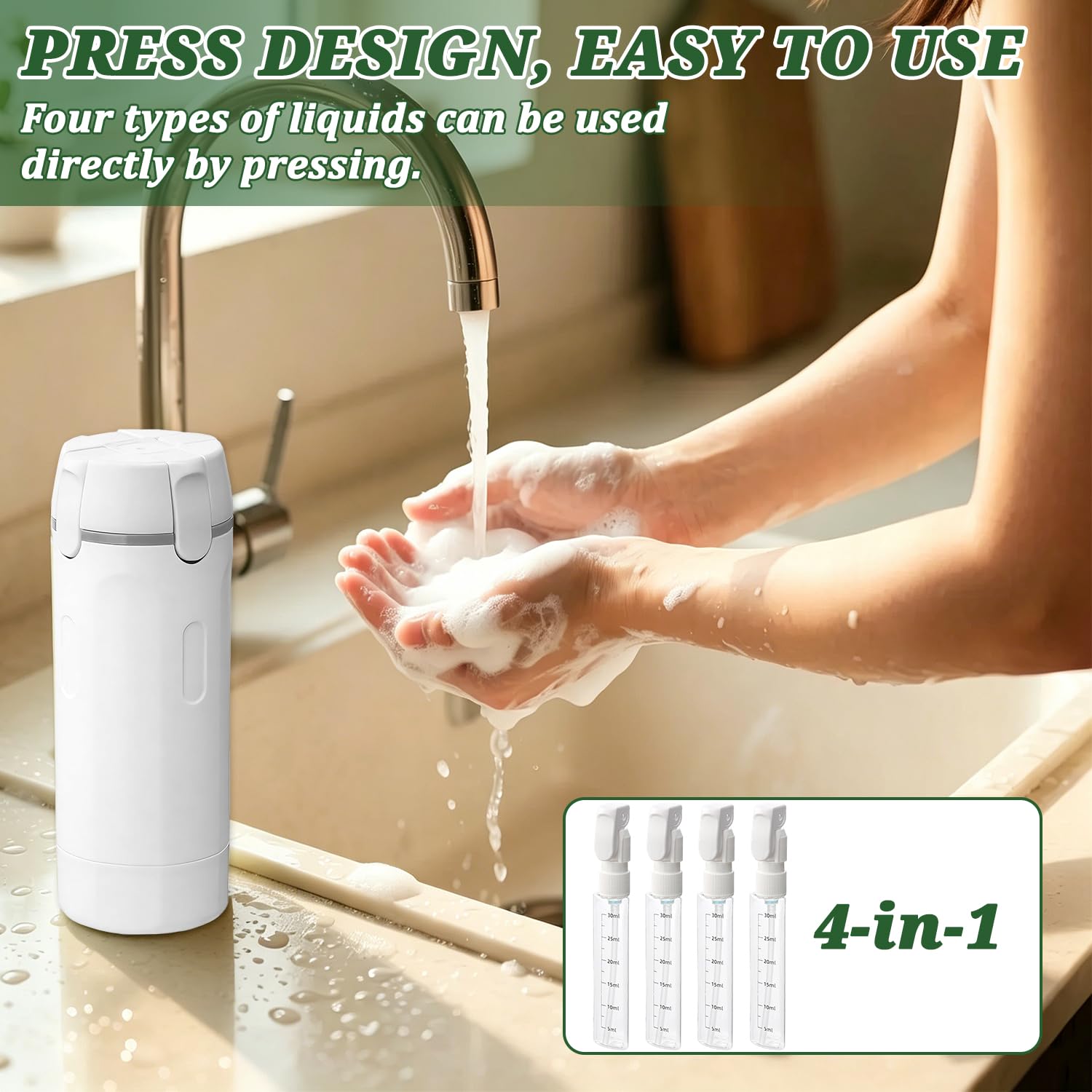 Dispenser da viaggio 4 in 1, Set di flaconi dispenser da viaggio 4 in 1, Dis-penser da viaggio ricaricabile, Contenitori Portatili a Prova di Perdite, Kit Viag-gio Aereo Bagaglio a Mano (M2)