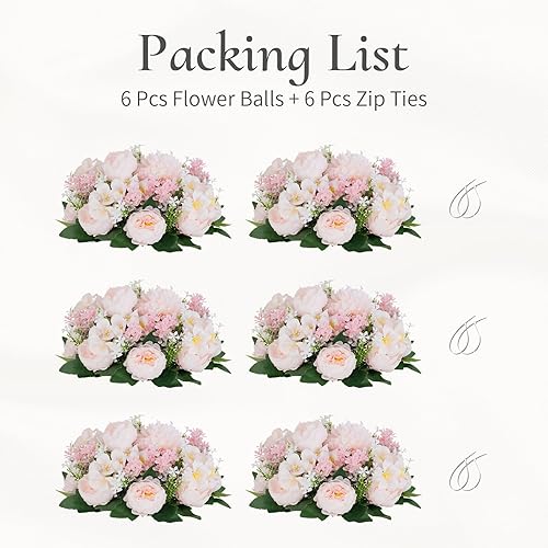 Miniatura 49 de Centros de mesa de bolas de flores para mesas: 10 piezas de flores blancas para centros de mesa, arreglos florales, centro de mesa para boda