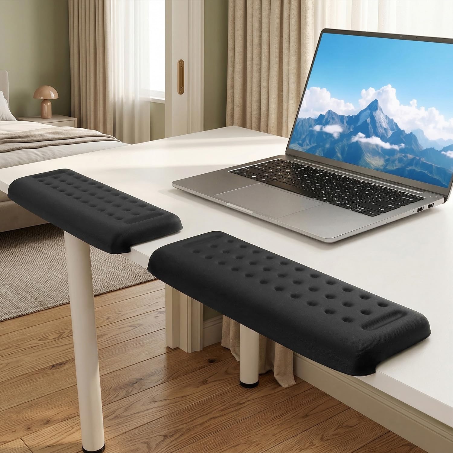 QWORK® 2 Pezzi Poggiapolsi Tastiera Ergonomici a Forma di L - Memory Foam, Base Antiscivolo