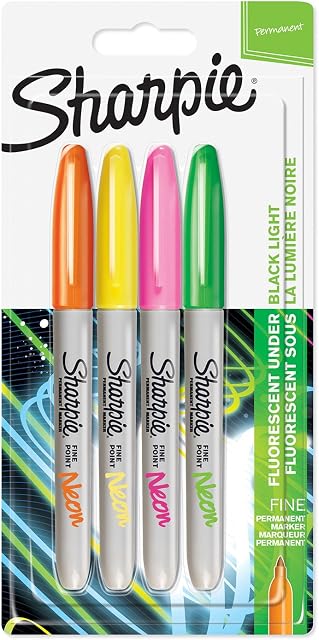 Sharpie Permanent Markers | Fine Point | Assorted Neon Colours | 4 Count