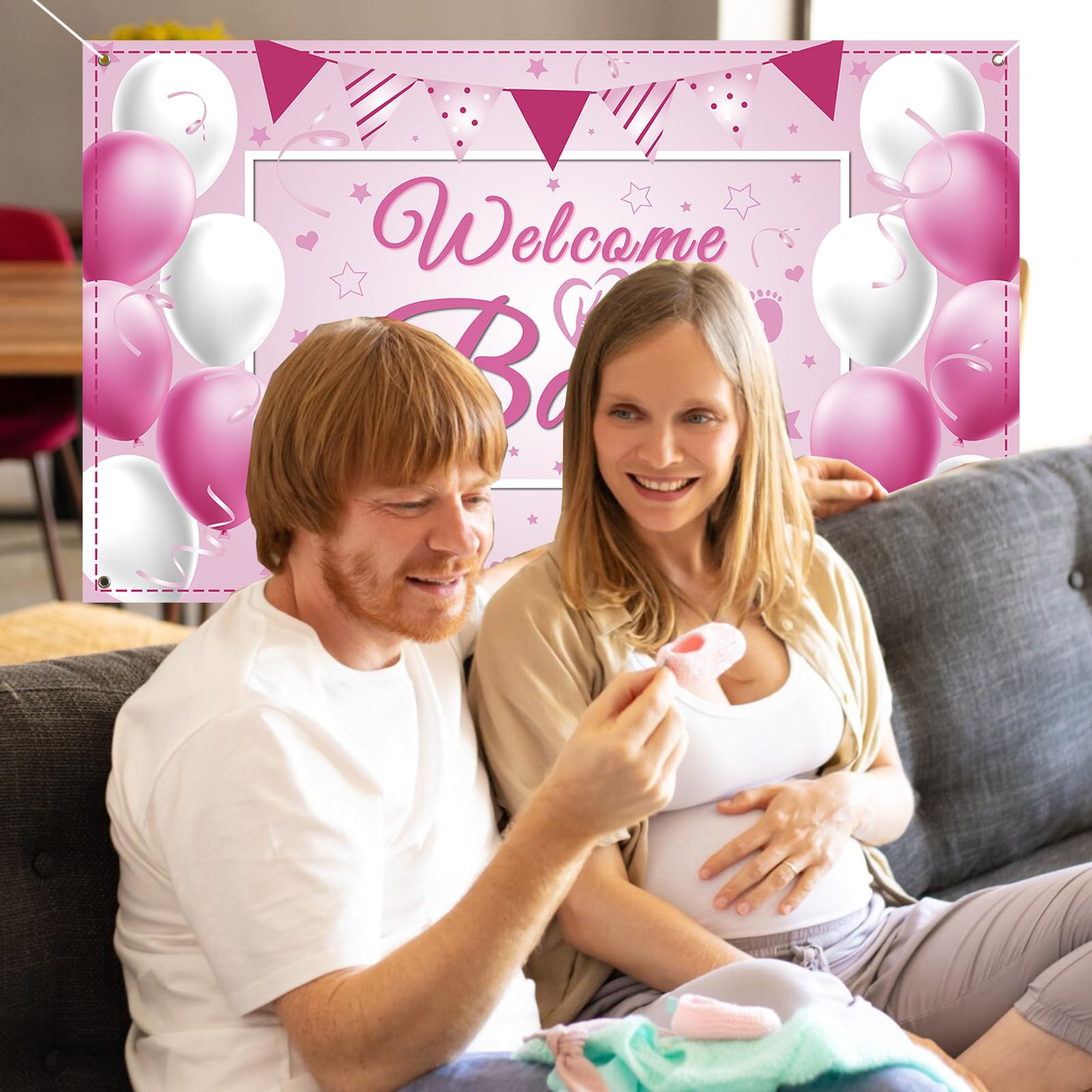 Banner di benvenuto a casa per bambina, decorazioni rosa per baby shower, include striscioni ghirlanda per famiglia, ragazze, neonato, compleanno