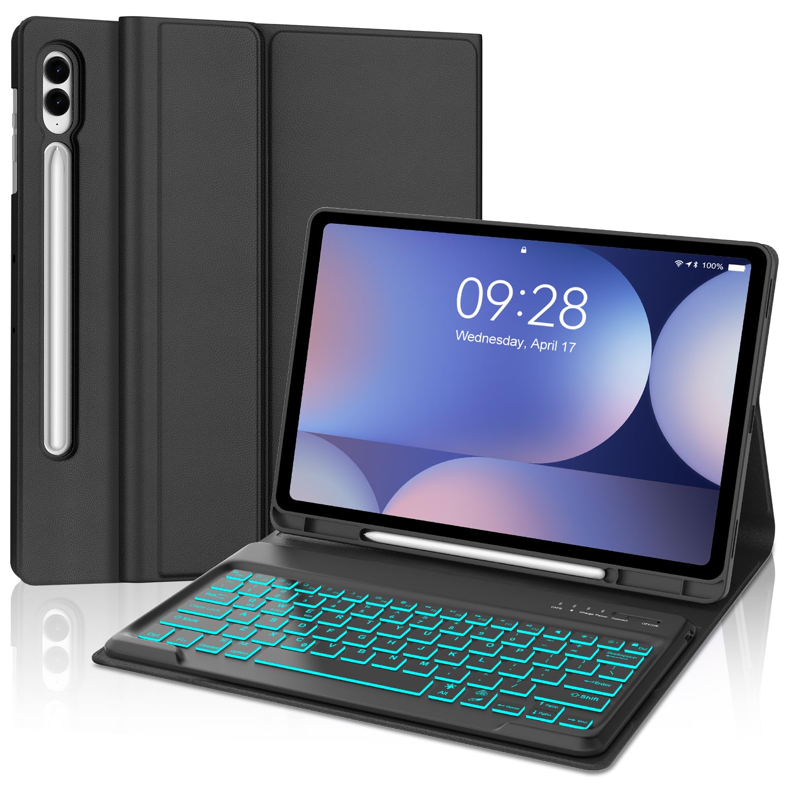 Backlit Keyboard Case for Samsung Galaxy Tab S10+ Plus / S9+ Plus / S9 FE+ Plus 12.4 Inch Case with Backlight Keypad, Galaxy Tablet Folio Cover with Detachable Key Board for Samsung 12.4'' Tab, Black