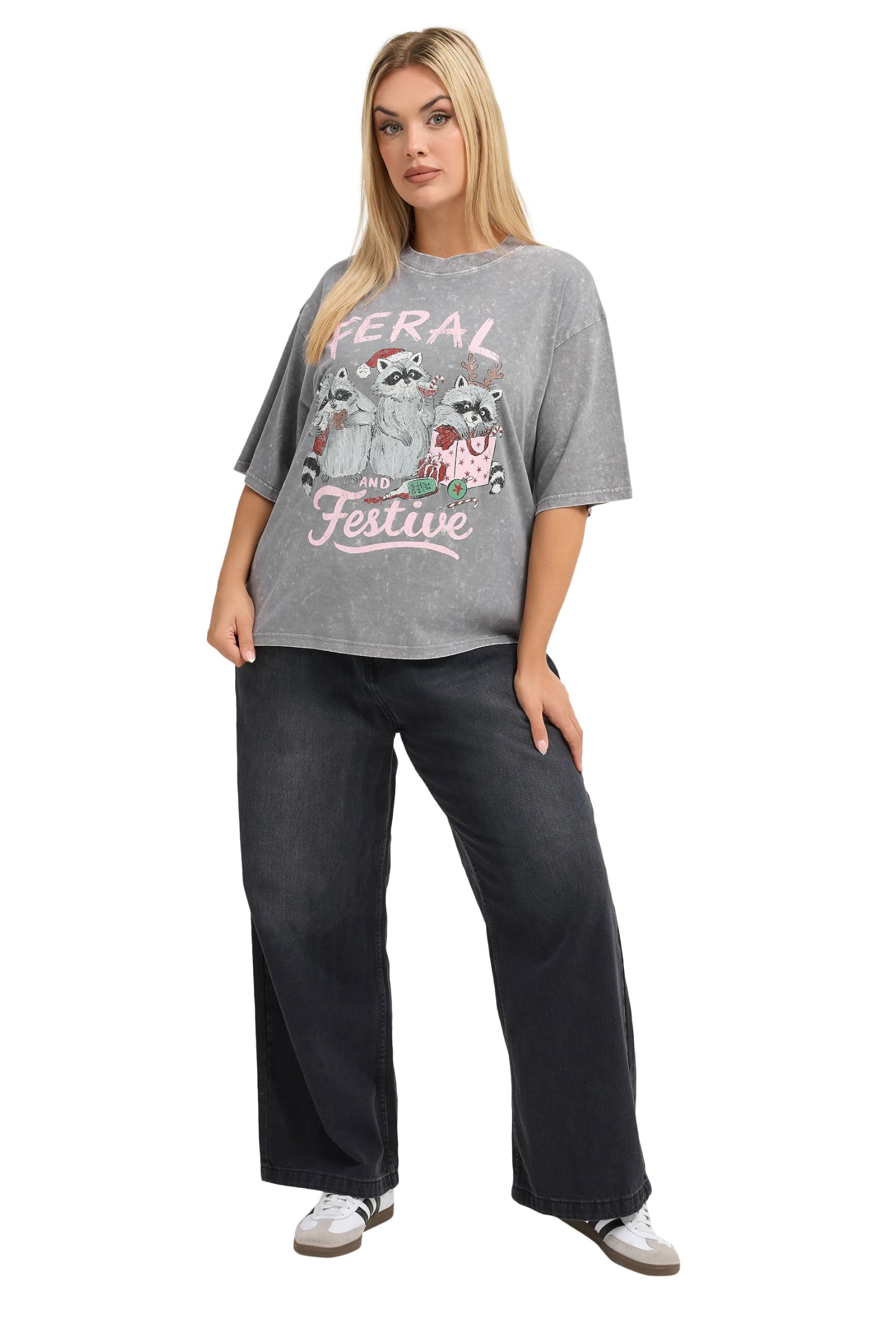 Limited Collection Curve Acid Wash 'Feral & Festive' Novelty T-Shirt - Women's - Plus Size Curve