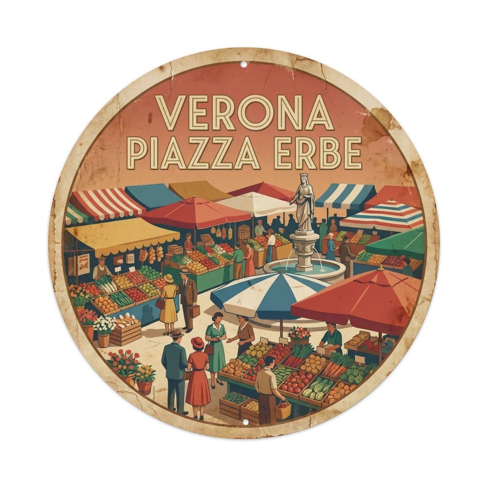 Olhnbad Style Heritage City Piazza Erbe Verona Travel River Metal Tin Sign