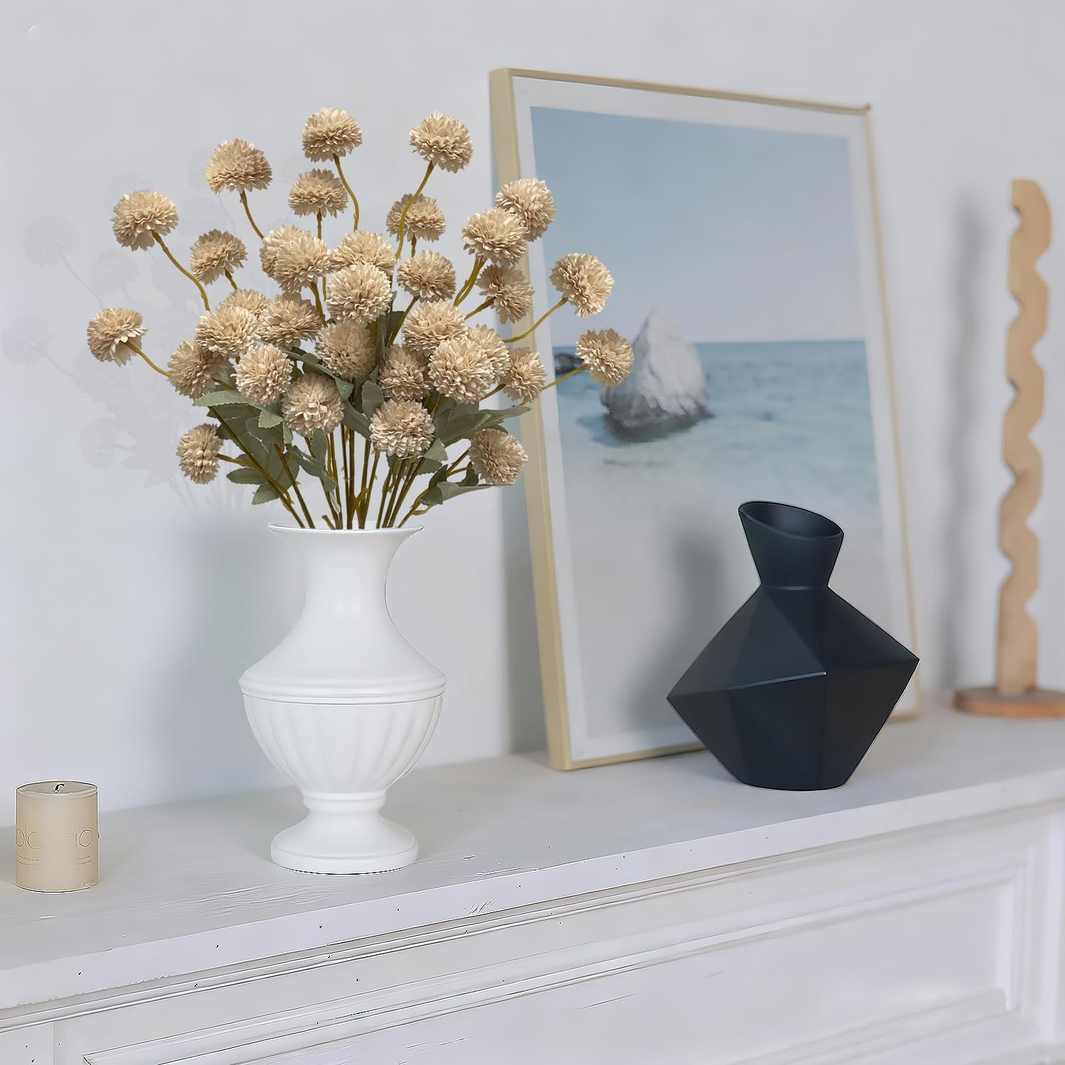 Artificial Flowers Faux Mums 6pcs, Long Stem Faux Flowers for Vase, Artificial Chrysanthemums Kiku Flower Floral Stems for Home Decor, Baby Shower, Beige - Image 4