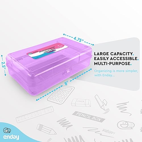 Miniatura 4 de Enday Caja de lápices púrpura, estuche de plástico para lápices, organizador multiusos con cierre a presión para el hogar y la oficina