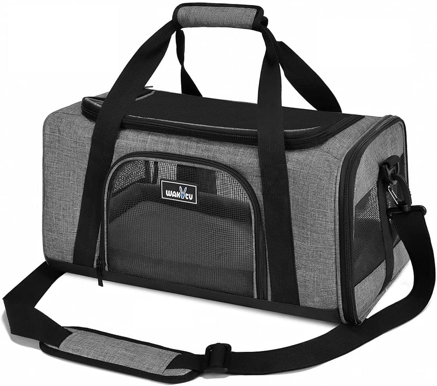 Wakytu Airline Approved Pet Carrier, TSA Approved Soft Sided Travel Bag for Small Dogs Cats, 5 Mesh Windows & Padded Shoulder Strap for Plane Underseat, 17.7"x11"x8.3"
