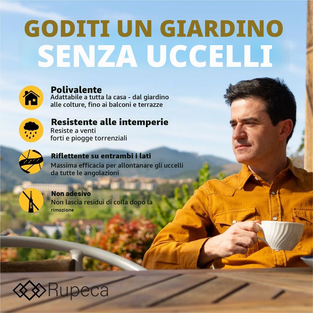 Uccello Nastro Repellente 80m x 4,8 Antiuccelli Dissuasore Riflettente - Effaroucheur Pigeons