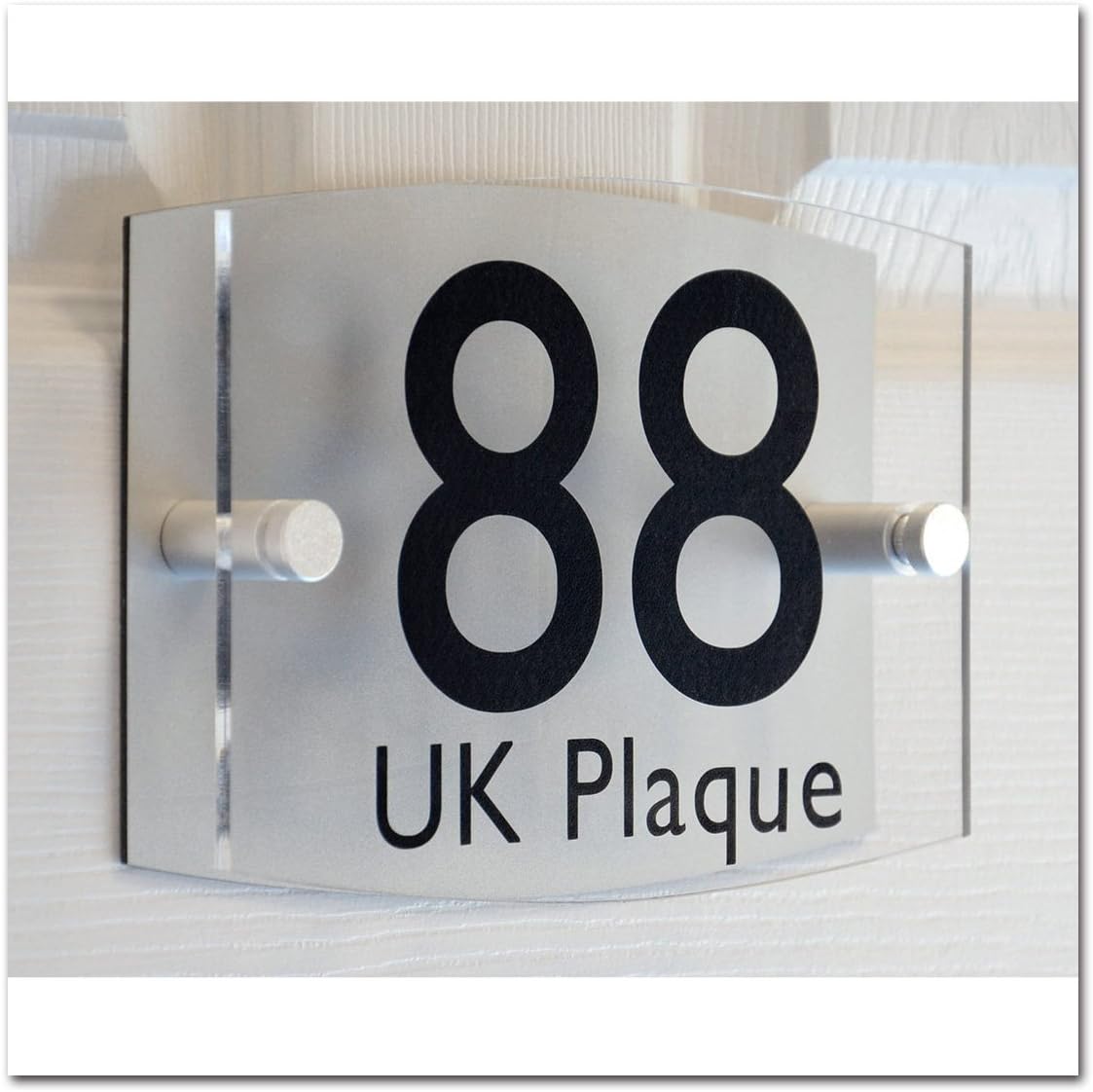 Up Down Rounded Rectangle Double Paste BLACK TEXT Effect | Modern Design Personalised Crystal Clear Acrylic Plaque & Silver Aluminum Decorative Back Plate House Numbers Signs | Street Name Signs | House Name Plaques | House signs | Door Plaques (4 Font Styles To Choose)
