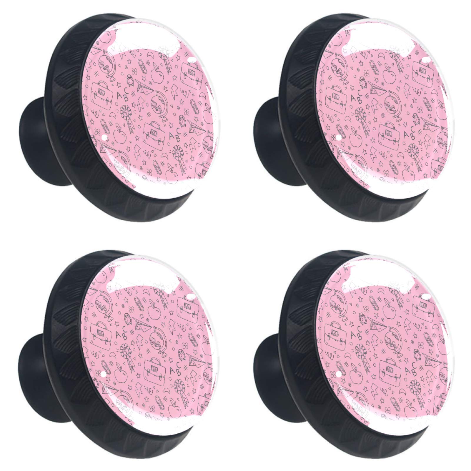 Boutons de meuble dessinés à la main en verre rose 30 mm