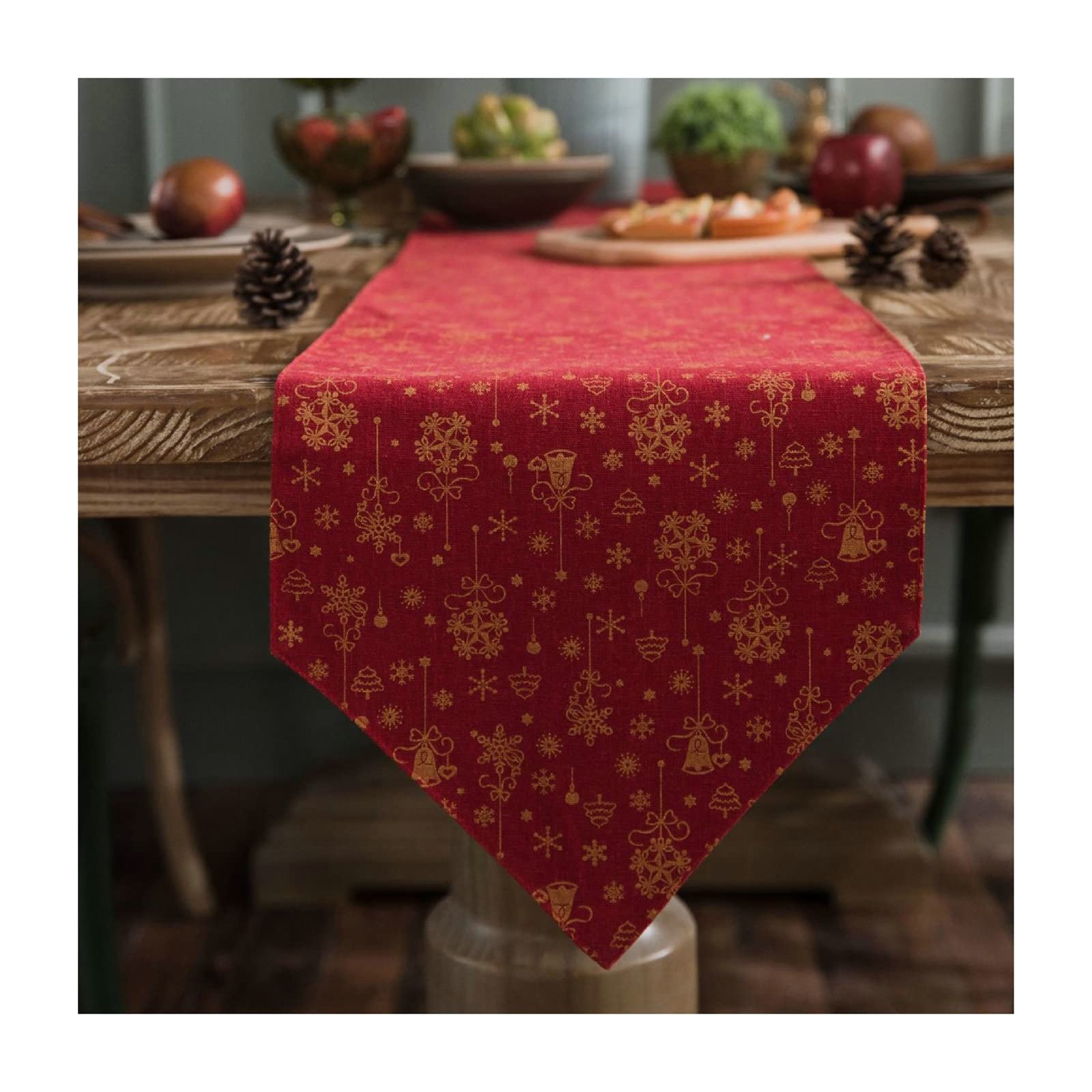 Chemin de table d'extérieur Noël rouge lin coton décoration table - 8