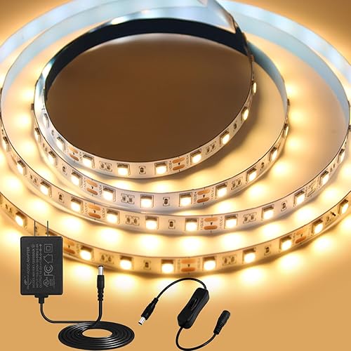 Miniatura 23 de iNextStation Tira de luces LED azul, 12V 16.4 pies 5 m, tira flexible de cinta de luz de 300 LEDs 5050 SMD, luz de cuerda LED cortable para