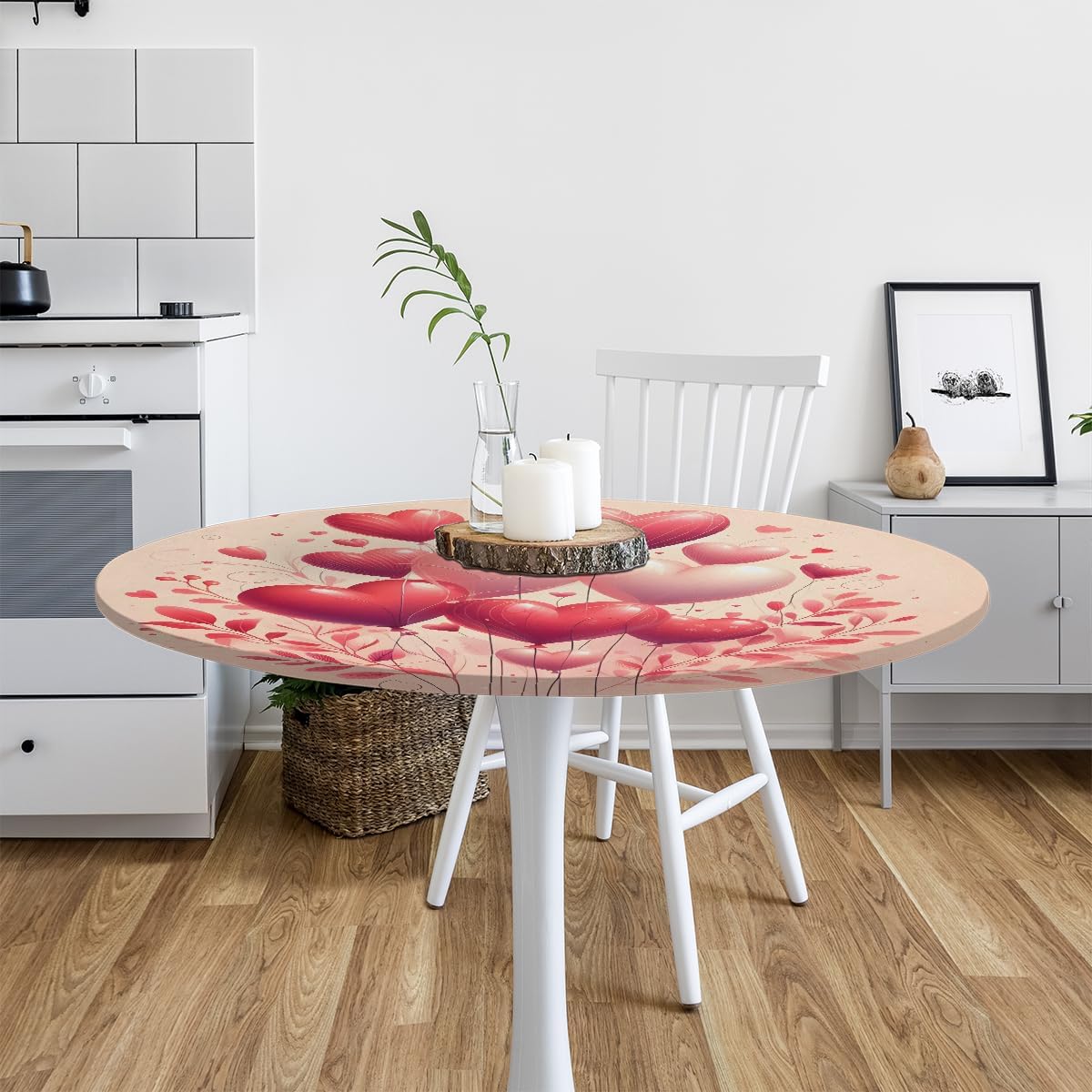 Round Tablecloth with Elastic Edge Valentine Fitted Circle Table Cover Wipeable Round Table Cloth for Indoor Outdoor Patio Dining Kitchen Festival Decor for 45-50inch Tables Z- (349)