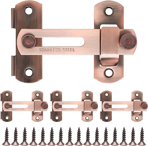 Pestillo de cerradura de puerta, paquete de 4 cerraduras de gabinete con gancho y pestillo de ojo para puerta, cerradura de puerta corrediza de