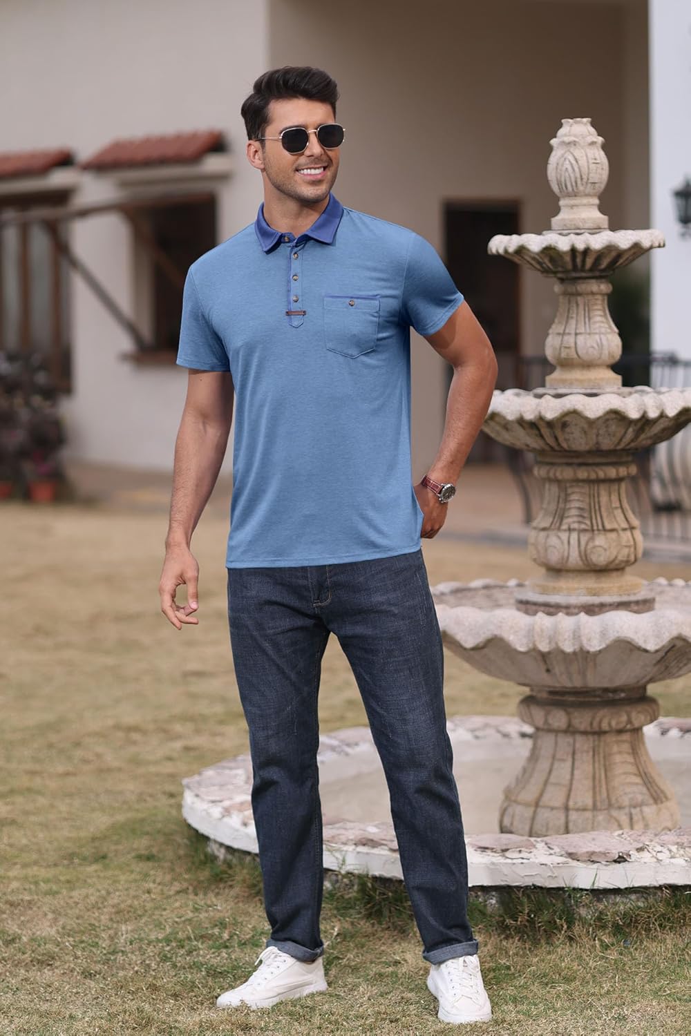 SEGANUP Men's Casual Collared Polo Shirts Cotton Short Sleeve Golf Shirts Fashion Basic Shirts with Pocket - Image 2