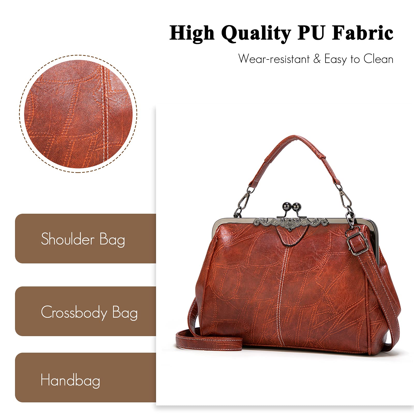 FANDARE Borsa Donna Tracolla Borsa A Mano Borsa Spalla Messenger Eleganti Grande Shopping Viaggio Partito Work Pochette da Cerimonia Impermeabile Pelle PU Retrò Black
