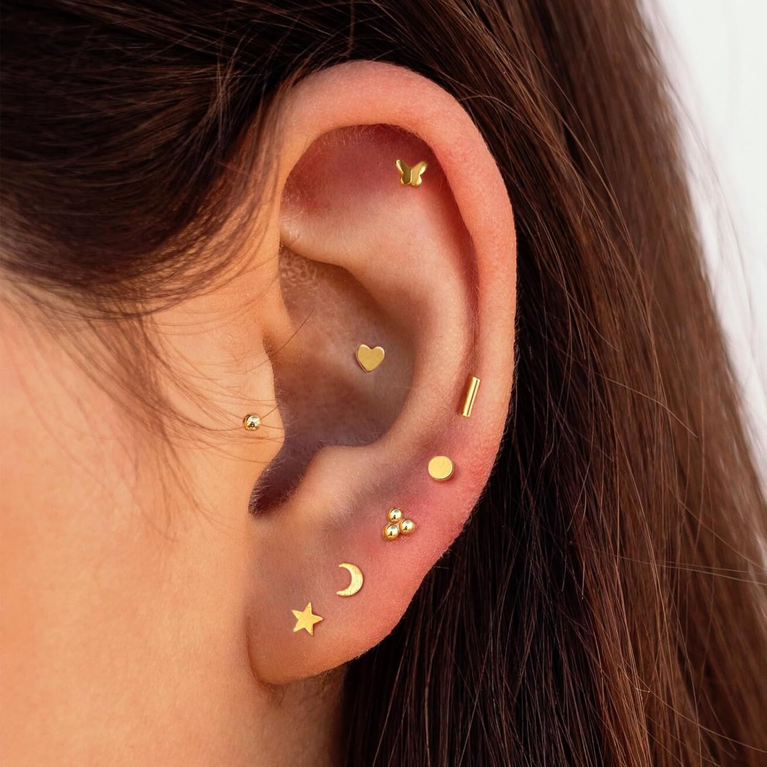 Flatback Stud Earrings for Women Hypoallergenic Gold Silver Surgical Stainless Steel Screw Back Earrings Stack Small Cute Star Heart Butterfly Stud Sets for Helix Cartilage Multiple Piercing - Image 5