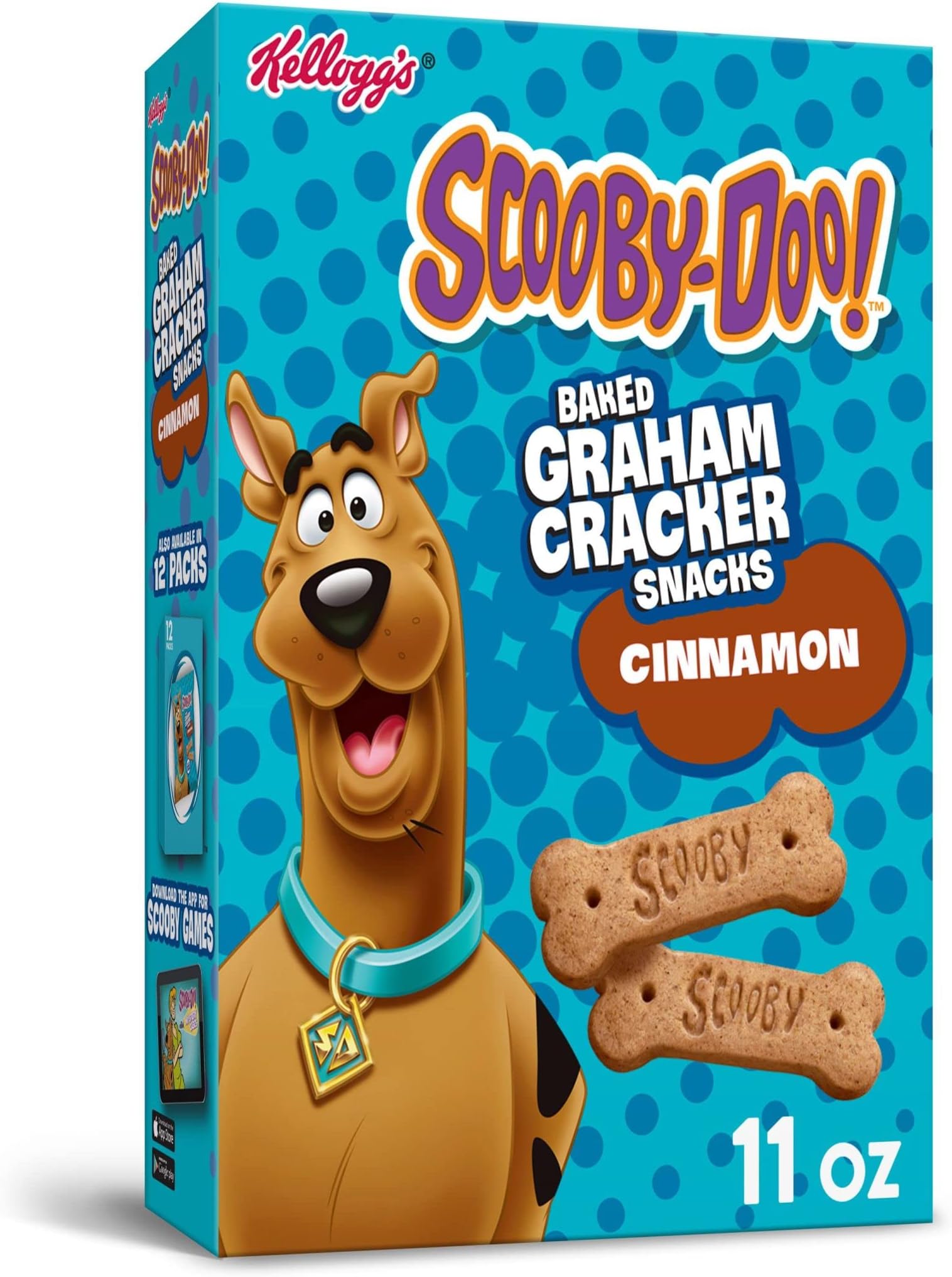 SCOOBY-DOO! Baked Graham Cracker Snacks, Made with Whole Grains, Kids Lunch Snacks, Cinnamon, 11oz Box (1 Box)