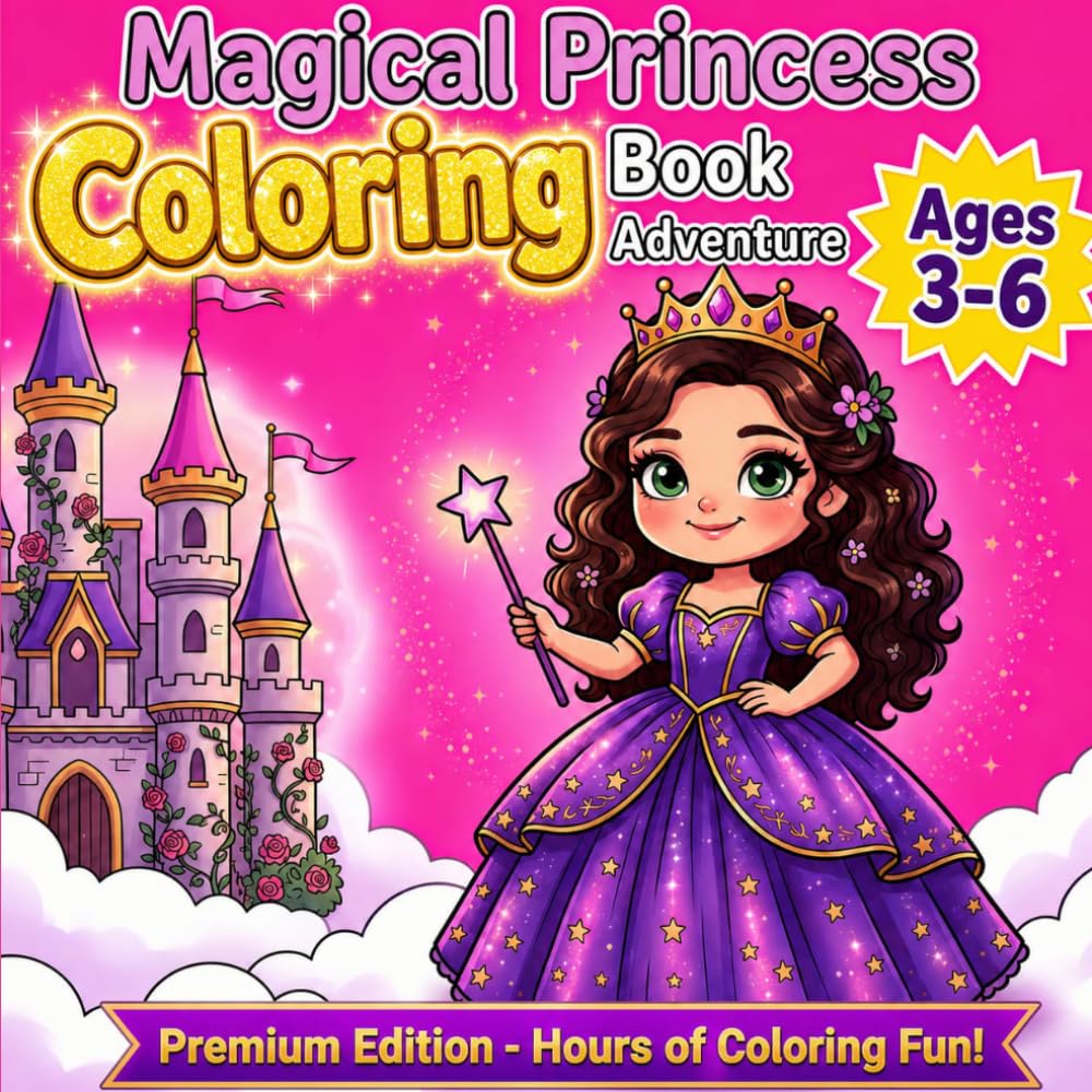 Magical Princess Coloring Book Adventure: 30 Fun Coloring Pages for Girls Ages 3-6 | Activity Book |