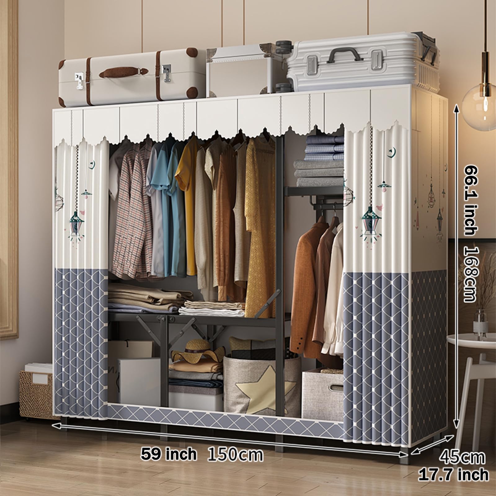 Armario de Tela,Armario de Almacenamiento Plegable,Armarios de Tela para Trabajo Pesado con Tapa,Armarios de Tela para Dormitorio Individual,Caja de Almacenamiento de Tela Plegable para Armario,Blanco
