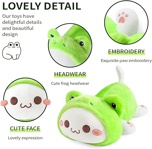 Miniatura 4 de Onsoyours Lindo juguete de peluche de rana gatito, suave almohada de felpa para niños (rana de gato verde, 20 pulgadas)