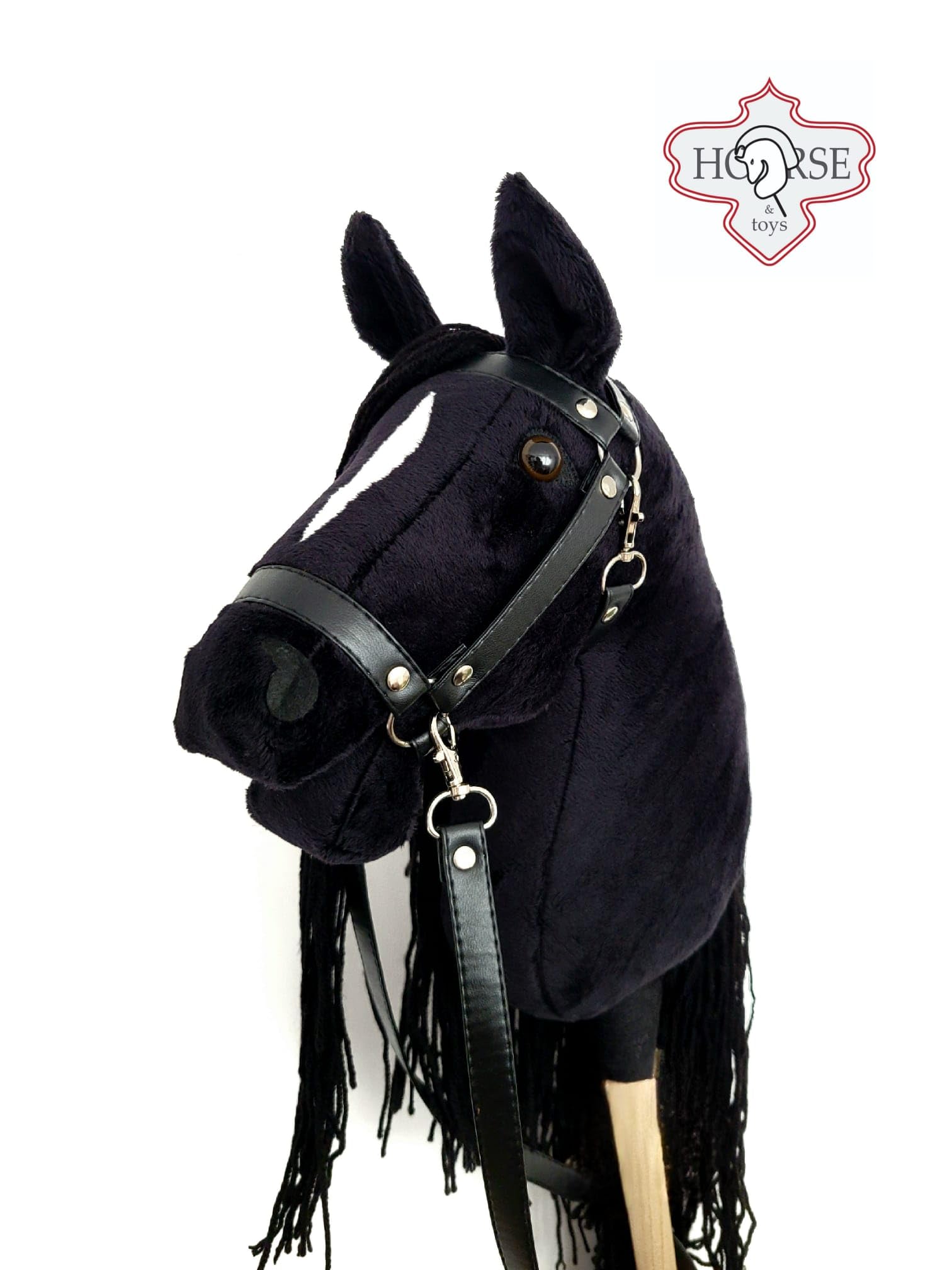 HORSE & toys Steckenpferd Ikar großes Set (Pferd auf einem Stock) + schwarzes Zaumzeug + Zügel (Blakk)