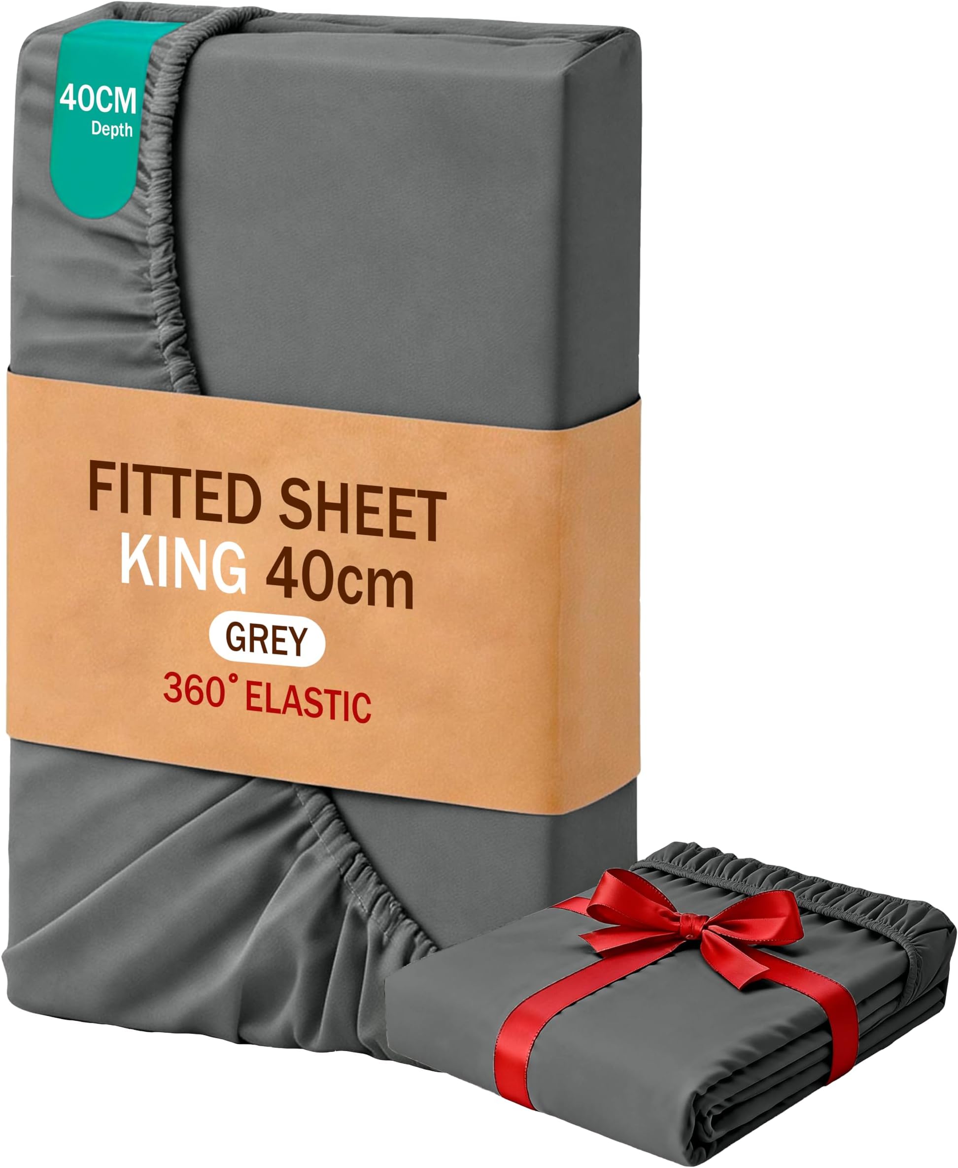 MOHAP King Size Fitted Sheet Grey with Extra Deep 16 inch 40 cm Pocket Bed Sheet Only Bedsheet Brushed Microfiber Bottom Sheet for King Bed 150x200 Grey