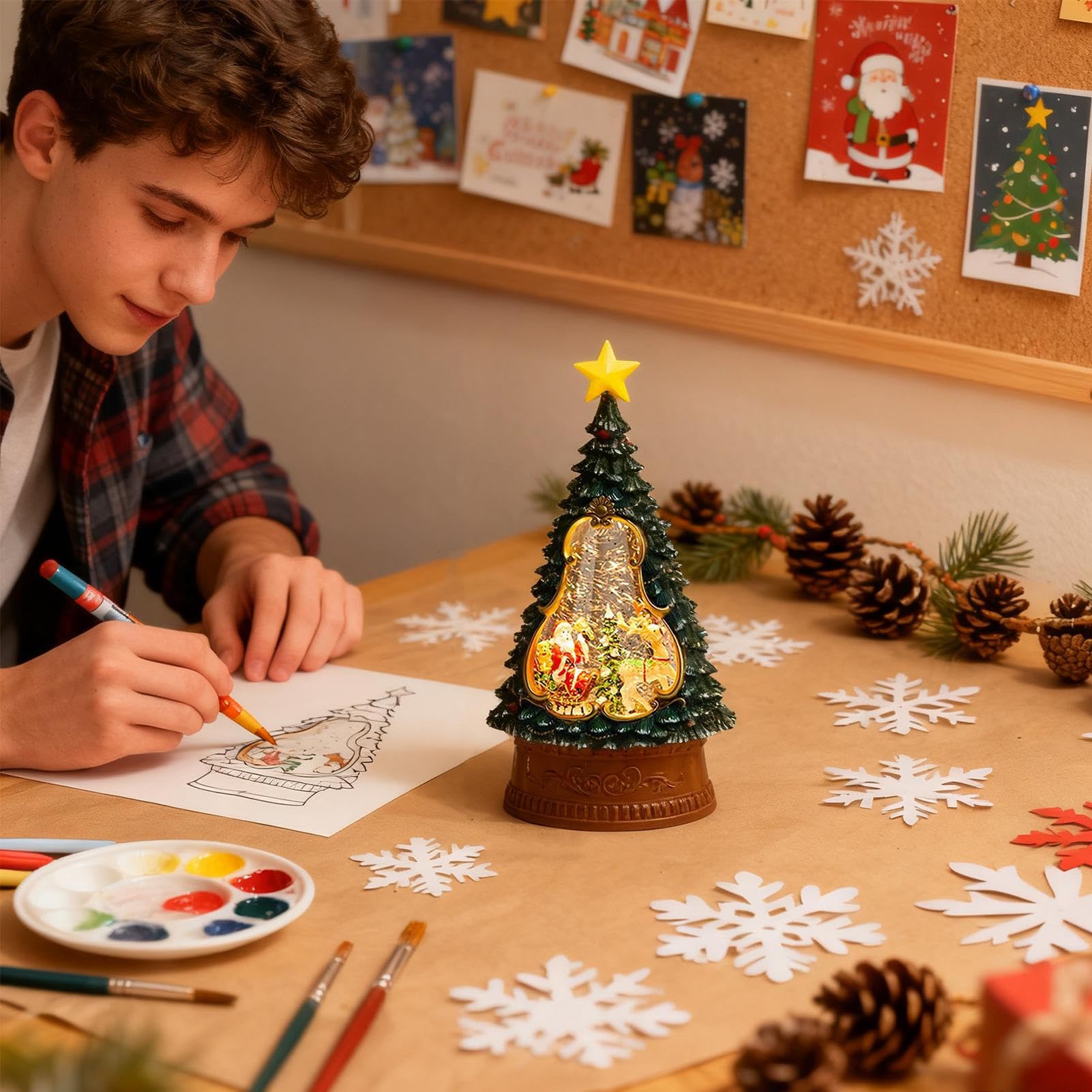 Boule À Neige De Noël USB Musical Minuterie de 6 Heures | Boule À Neige Lumineuse Pour La Table De Noël Pour Salon Chambre Manteau Étagère Rebord De Fenêtre Adolescents Adultes