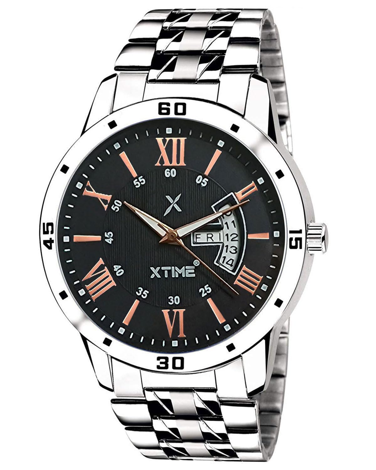 XTIME Analogue Day & Date Watch Round Black Dial & Silver Stainless Steel Chain for Mens & Boys (B09QD3NYZN) Amazon Price History, Amazon Price Tracker