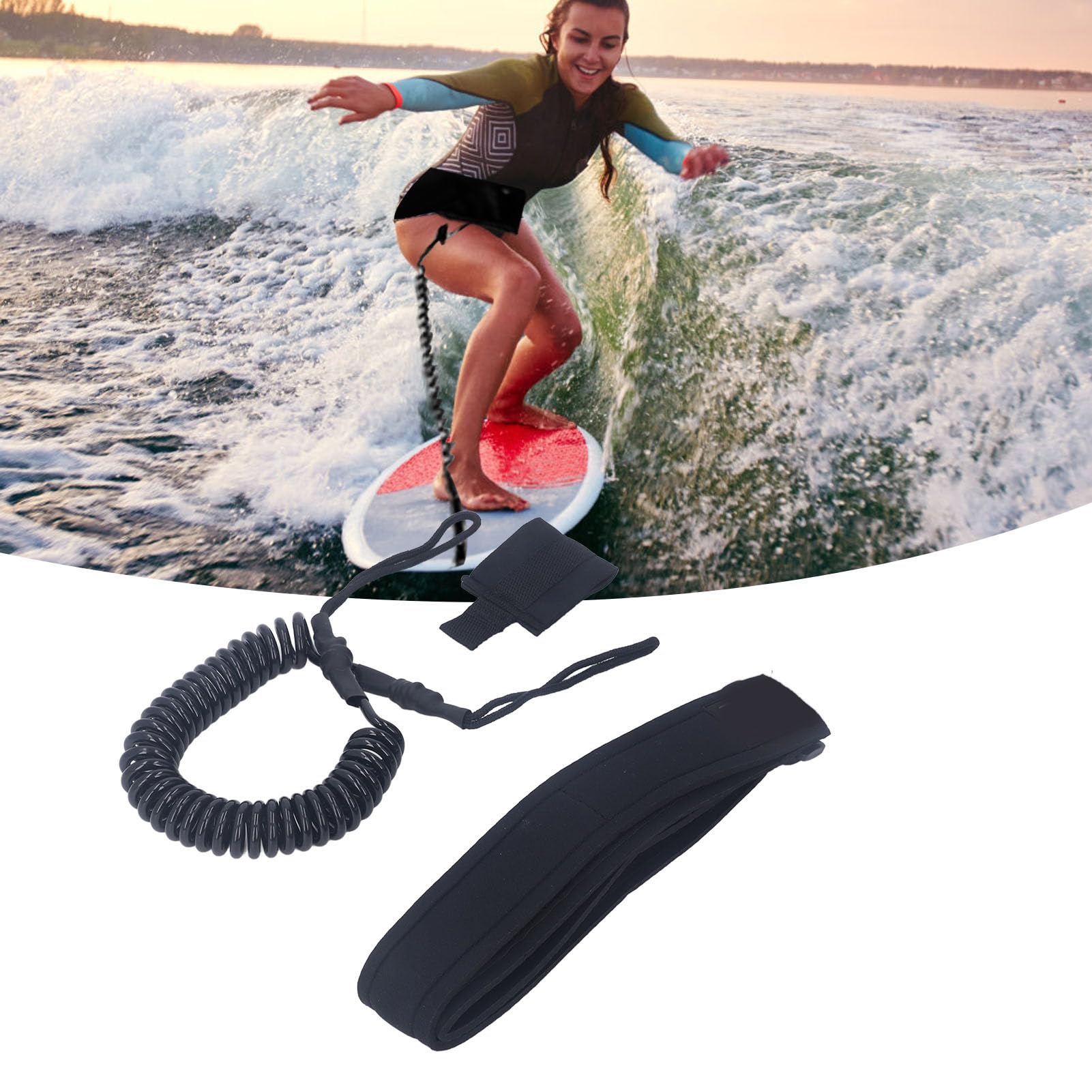 SUNGOOYUE Surfboard Leash, 6mm High Strength Wear Coiled Spring Waist Safety Rope for Surfing Water Sports