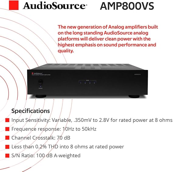AUDIOSOURCE AMP800VS 8-Channel, 4-Zone Distributed Audio Analog Power Amp