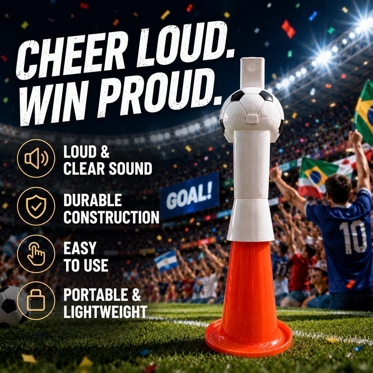 Electric Soccer Cheering Horn, Stadium Noise Maker, Red