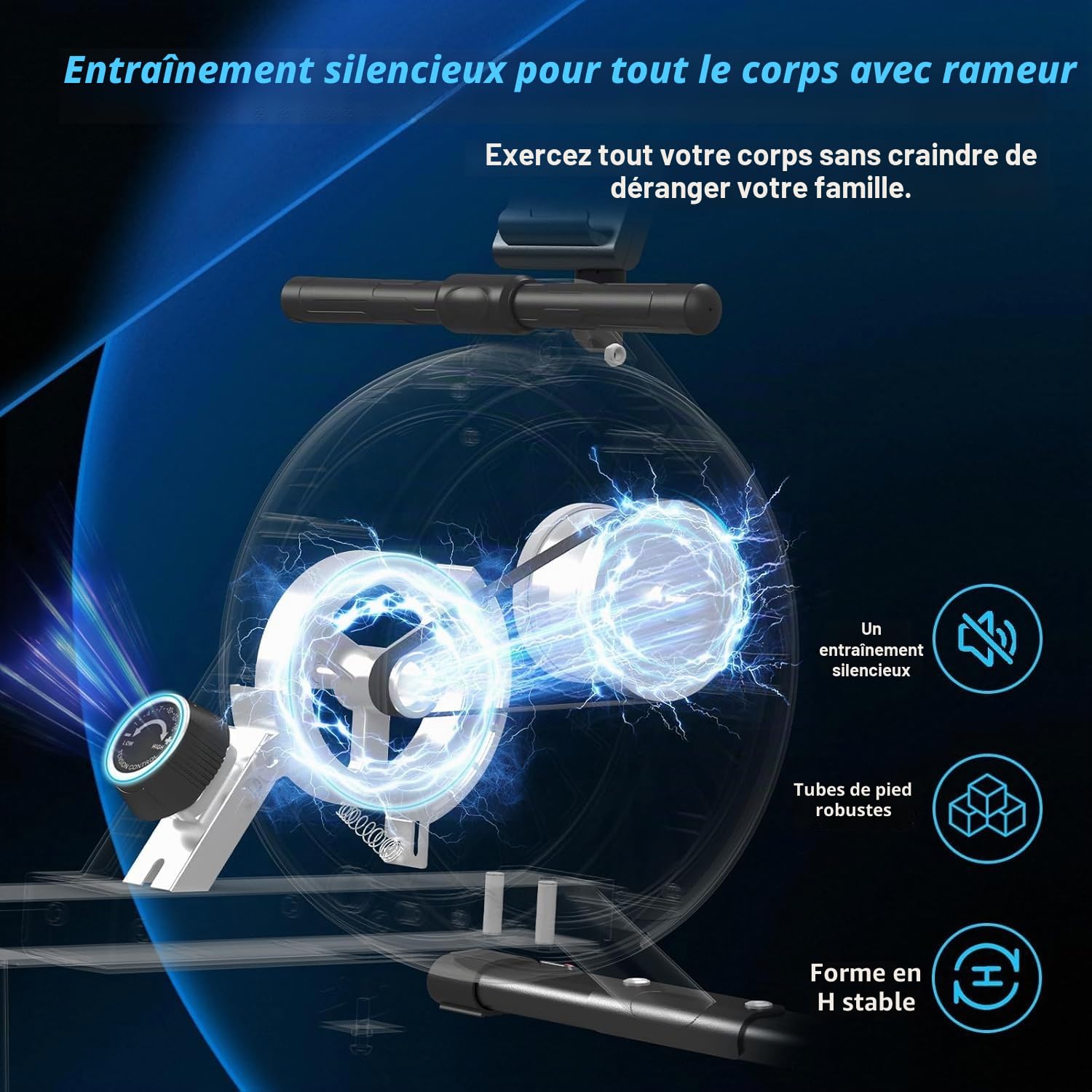 Dskeuzeew Rameur pliable pour la maison avec résistance hydraulique pour tout le corps Appareil de fitness Moniteur LCD Max 150 kg